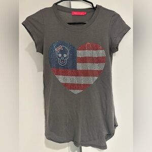 Girls Kids Skull Red White and Blue July 4th T-Shirt 100% COTTON Size S